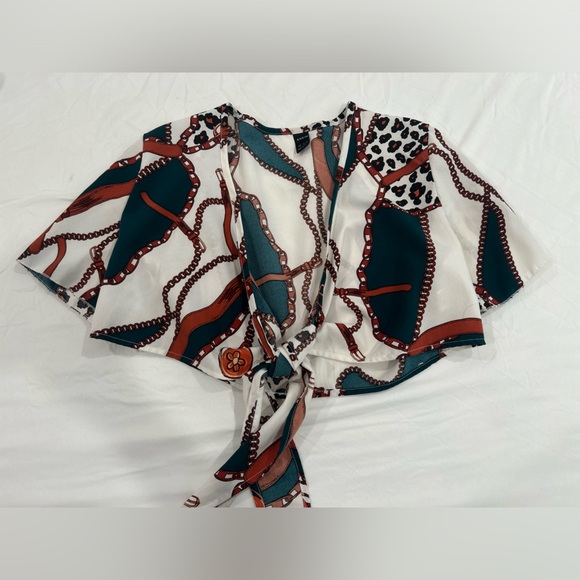 Printed Tie Up Cropped Blouse - Picture 1 of 4